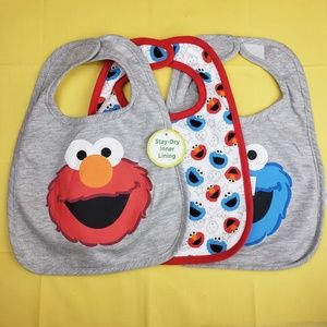 Sesame Street Cotton Feeding Baby Bib, 3 pk, Unisex